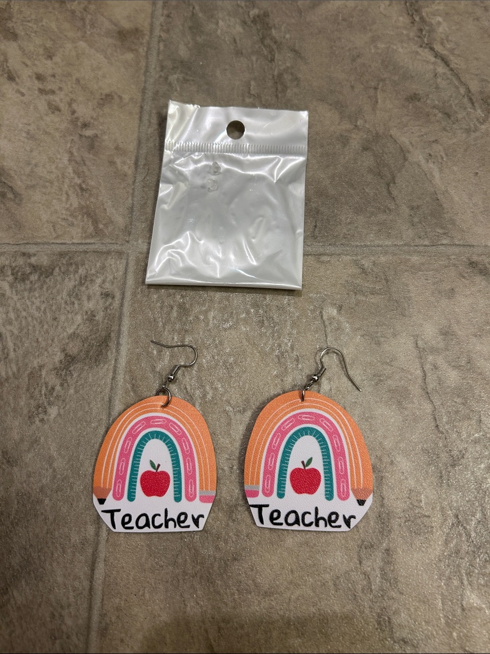 Teacher Rainbow Apple Dangle Earrings - Pink, Orange, Teal